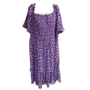 Lauren Conrad Purple Floral Puff Sleeve Midi Dress 4X Cottage Feminine Soft Girl